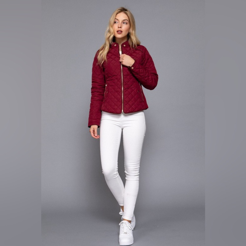 Suede Pipping Rib Quilted Padding Jacket - Picture 4 of 6
